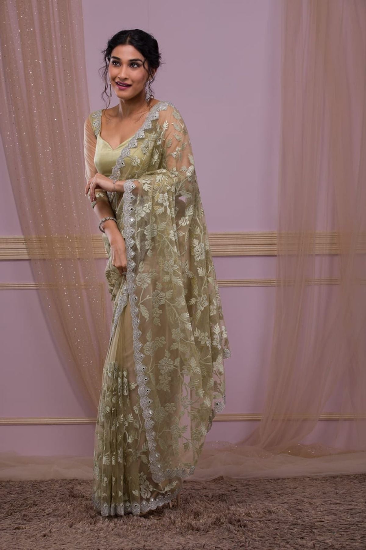 Butterfly Net Saree