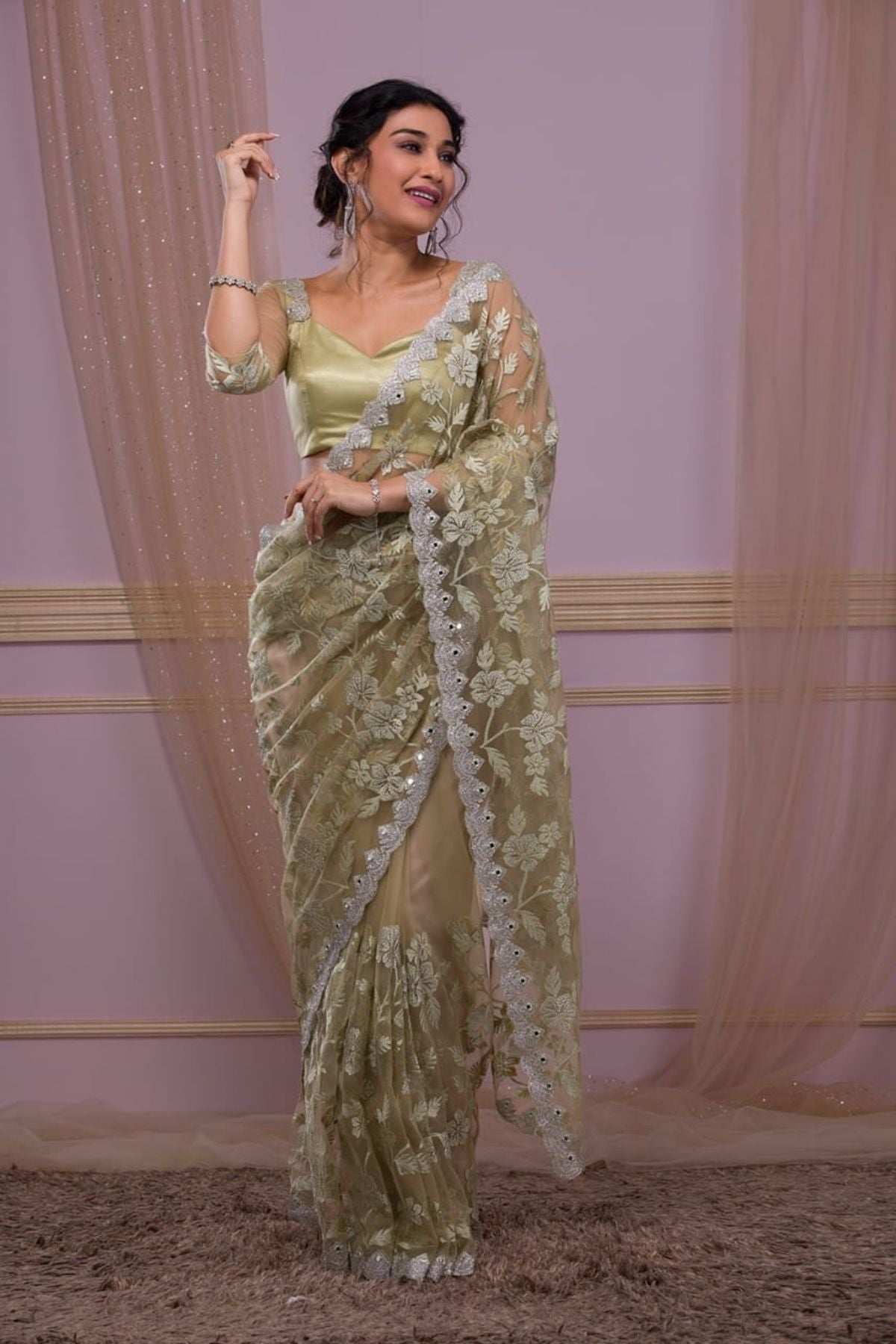 Butterfly Net Saree