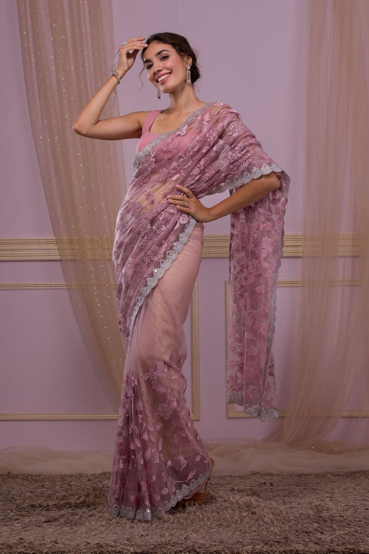 Butterfly Net Saree