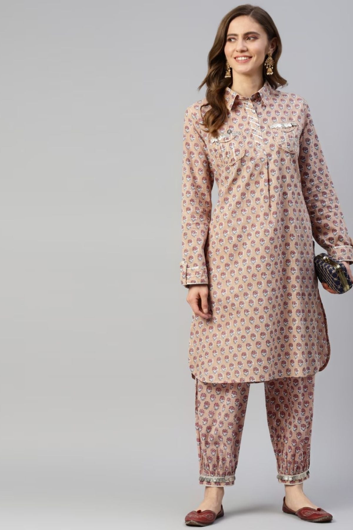 Beige Ethnic Motifs Cotton Set