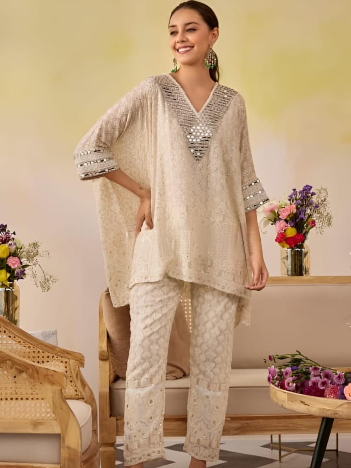 Baggy Kaftaan Pants Designer Set(white)