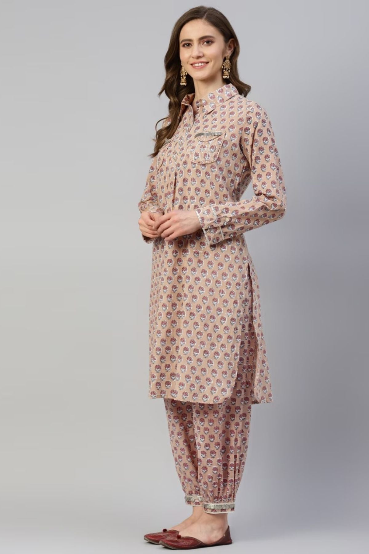 Beige Ethnic Motifs Cotton Set