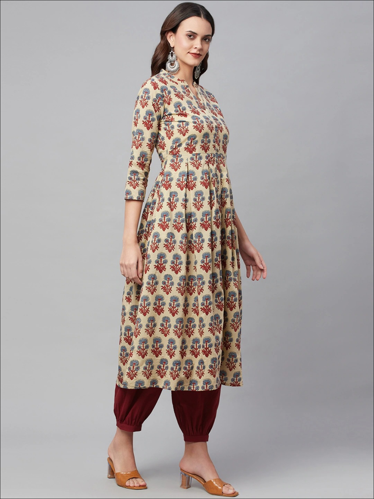 Beige Floral Printed Salwar Set