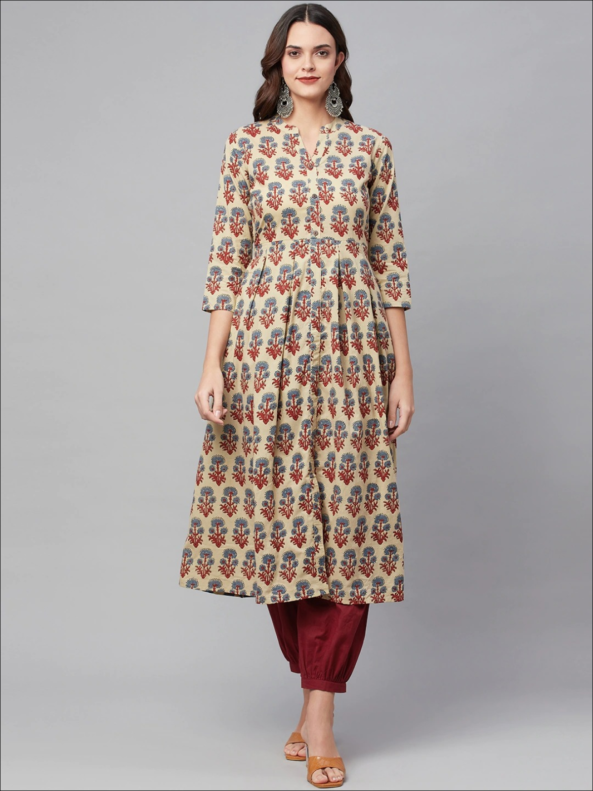 Beige Floral Printed Salwar Set