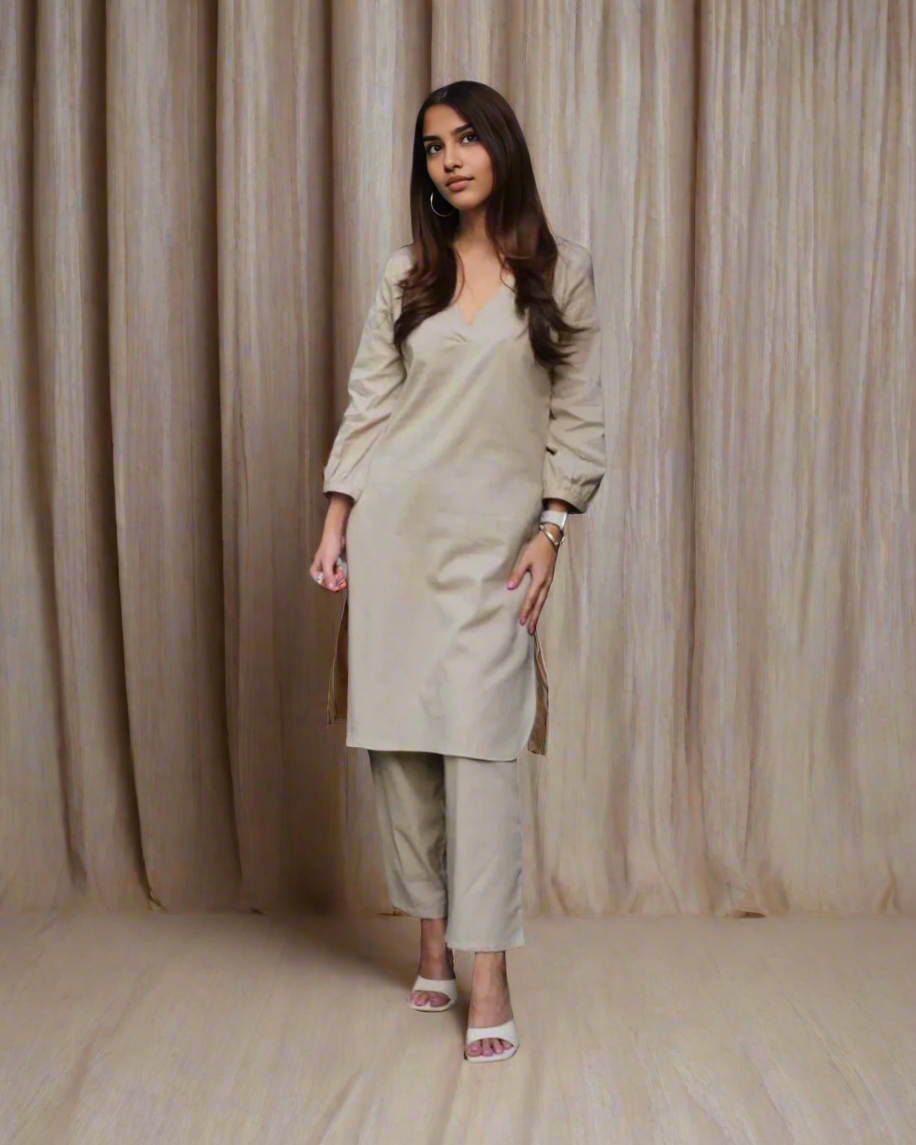 Beige Plain Co-ord