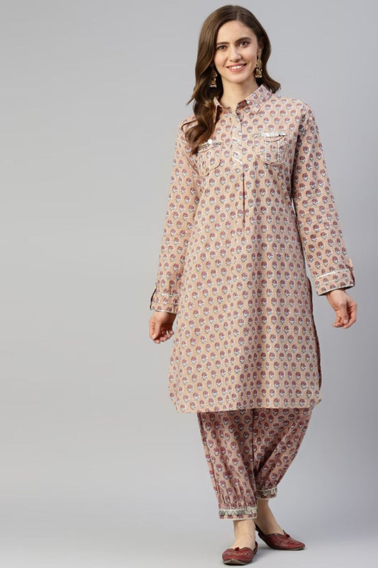 Beige Ethnic Motifs Cotton Set