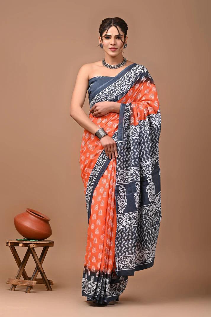 CRAFT MUSIUM ETHNIC PURE COTTON MULMUL SAREE WITH BLOUSE