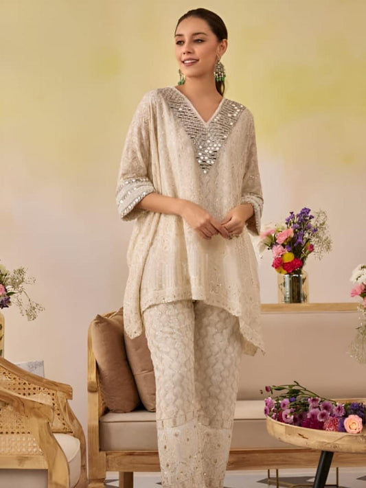 Baggy Kaftaan Pants Designer Set(white)