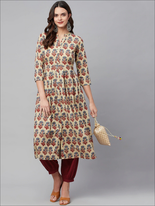 Beige Floral Printed Salwar Set