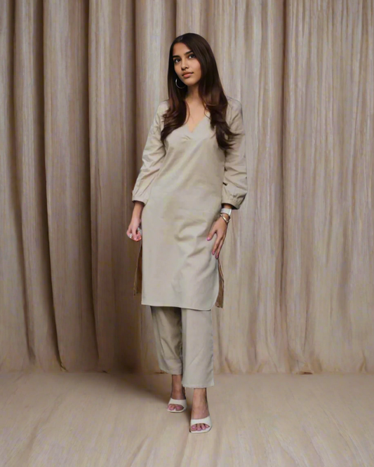Beige Plain Co-ord